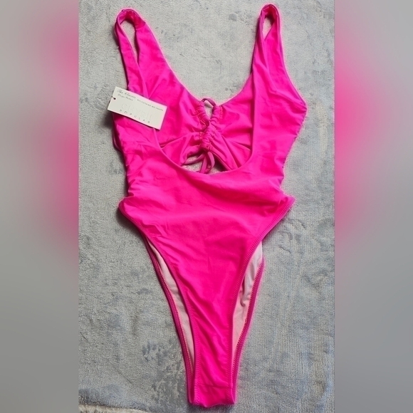 65.🆕Large New Hot Pink Sexy Cutout Lace Up Backless High Cut One Piece NWT - Picture 5 of 5